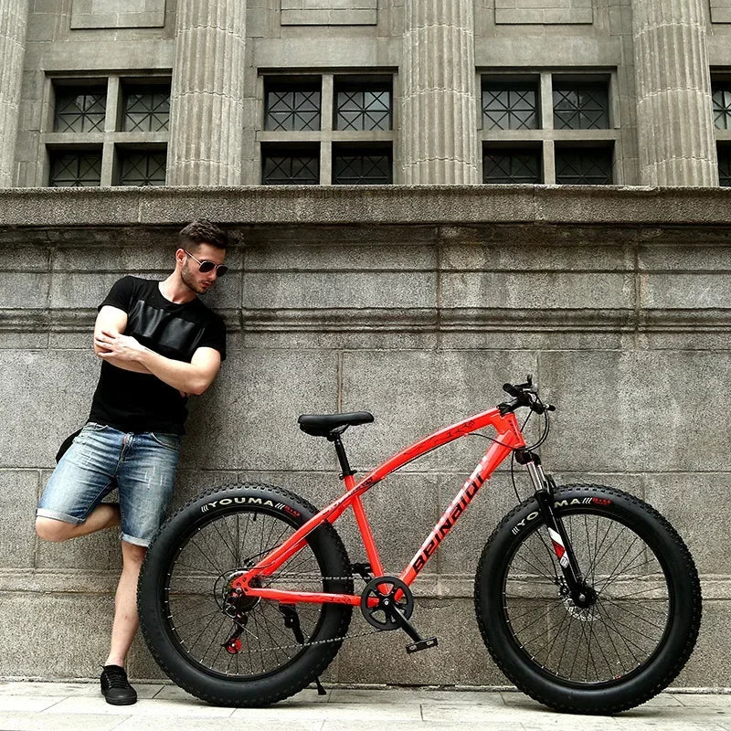 AAFor Leopard 26 Inch 7 Gear Shock Big Tyre Double Disc Brake Snowmobiles Mountain Bike Fat Tyres Beach Bicycle