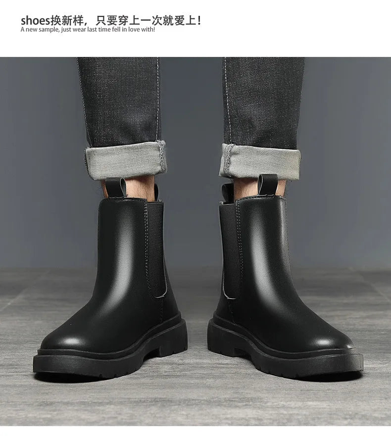 Men's Autumn Chelsea Boots Outdoor high top fashion shoes British style  versatile mid top boot Casual comfortable male shoe