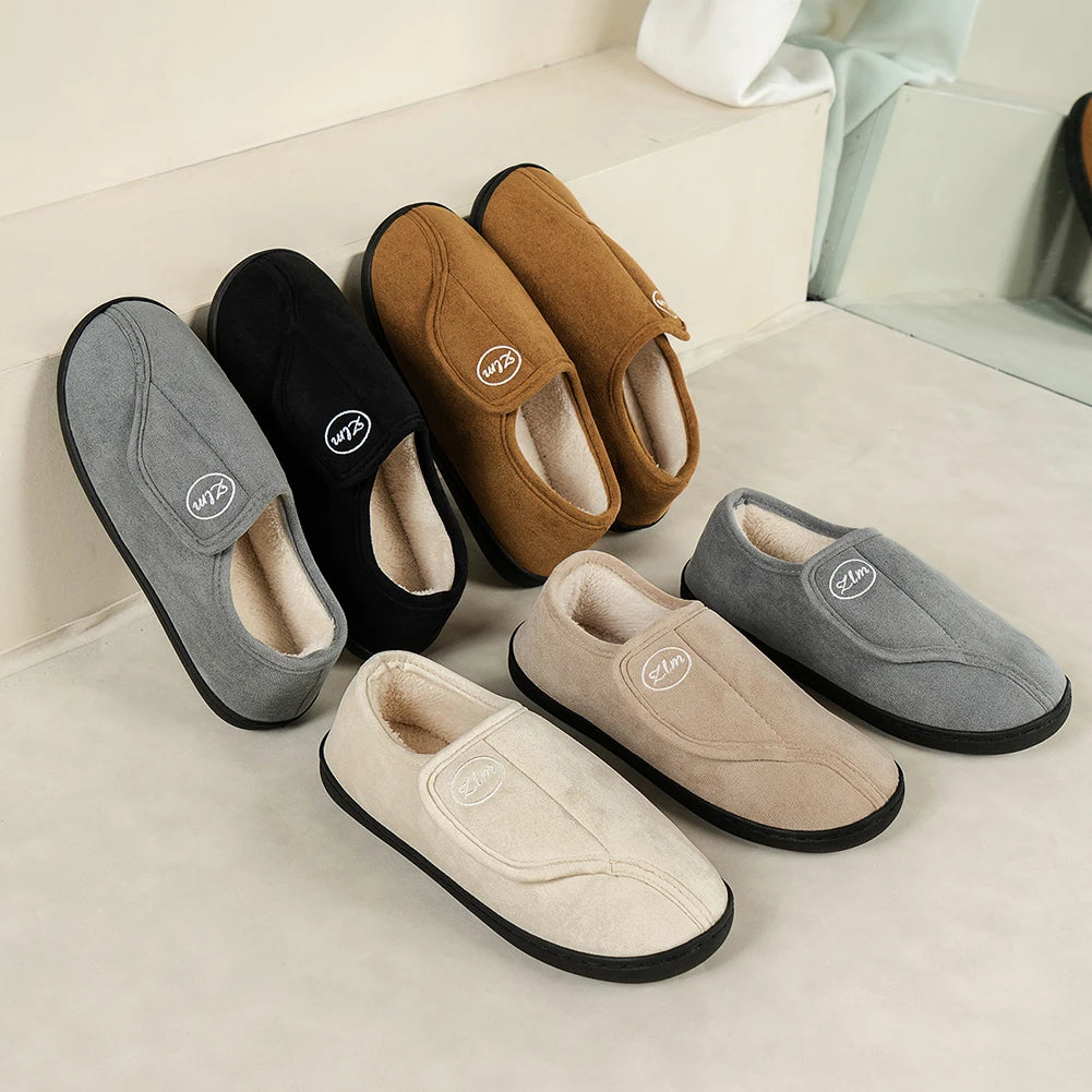 Slippers for Men Suede Leather Non-Slip Slip-on Shoes Comfy Warm Plush Walking Shoes Indoor/Outdoor for Diabetic Swollen Feet