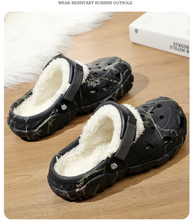 Waterproof cotton slippers for men winter 2024 new cashmere thickened warm waterproof non-slip indoor shoes