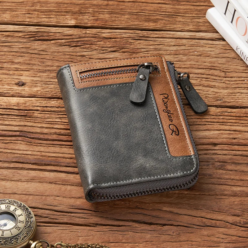 Trendy Wallet Men's PU Leather Male Short Zipper Simple Card Holder Soft Leather Money Clip Retro Coin Purse Gifts for Students
