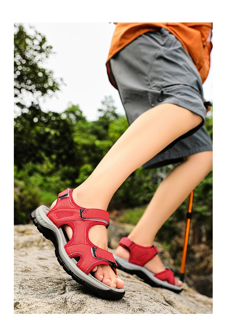 New Summer Leather Women's Sandals Fashion Design Breathable Women Casual Shoes Women Outdoor Beach Flat Sandals Big Size 42