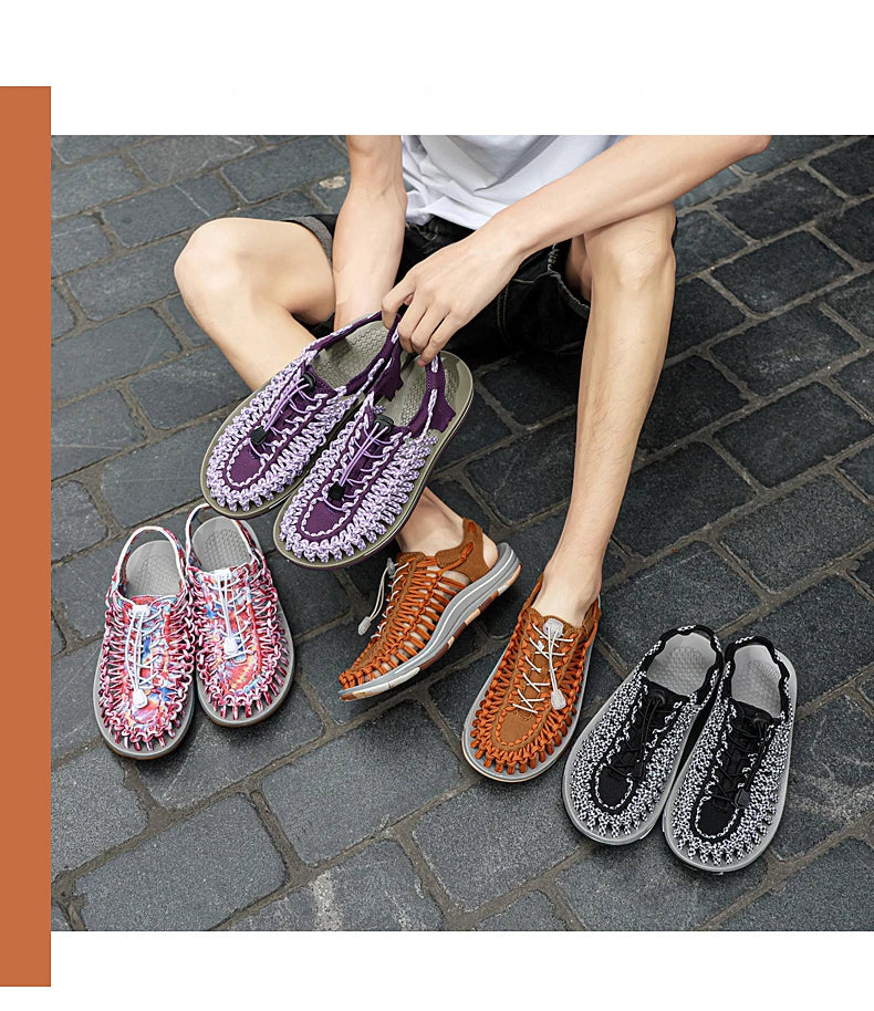 Summer Men Sandals Weaving Design Beach Sandals Breathable Casual Flat Roman Mens Shoes Outdoor Couples Sandals