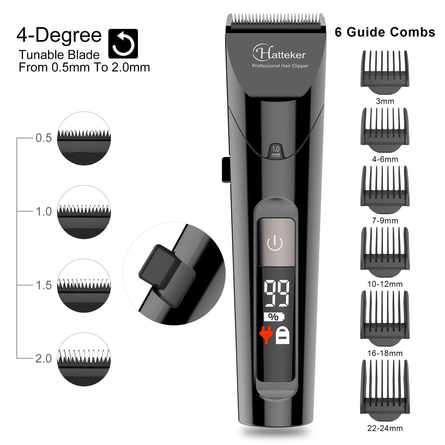 Hatteker Professional 4-in-1 Hair Clippers Trimmer for Men Hair Cutting Machine Home-appliance Hairdressing Tool Suit for barber