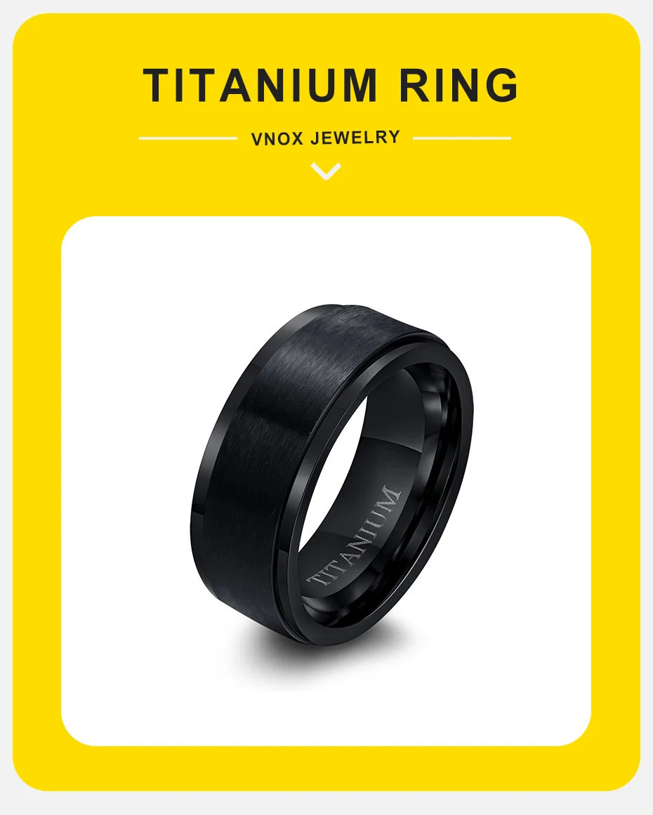 Vnox 8mm Black Titanium Ring for Men,Simple Matte Surface Wedding Band, US Size #7- #12