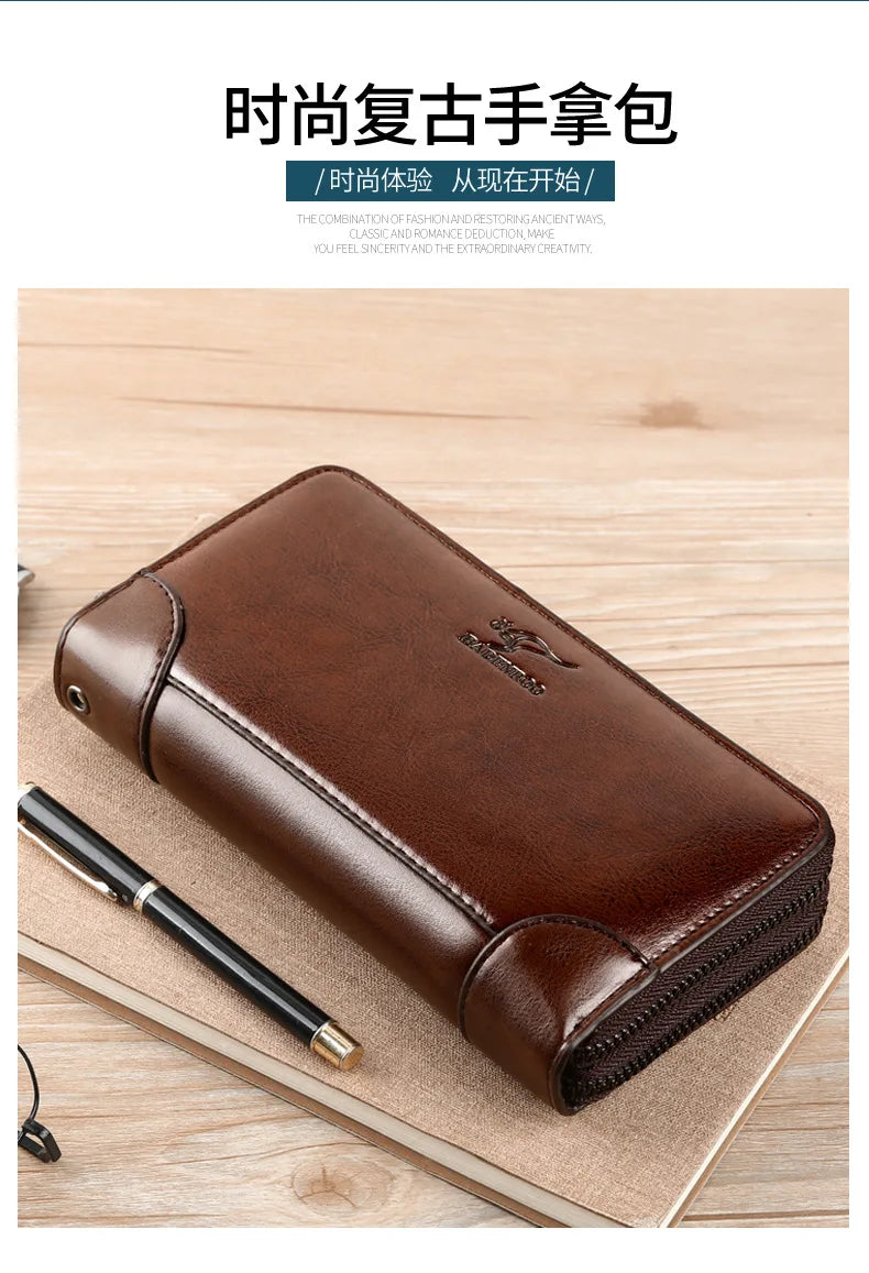 High Quality Pu Leather Wallet Men's Long Zipper Wallet for Men RFID Blocking Business Clutch Bag Credit Card Holder Man Purse
