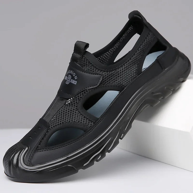 2025 Summer Beach Sandals for Men New Hollow Men's Sandals Outdoor Breathable Mens Bag Head Mesh Casual Shoes Zapatillas Hombre