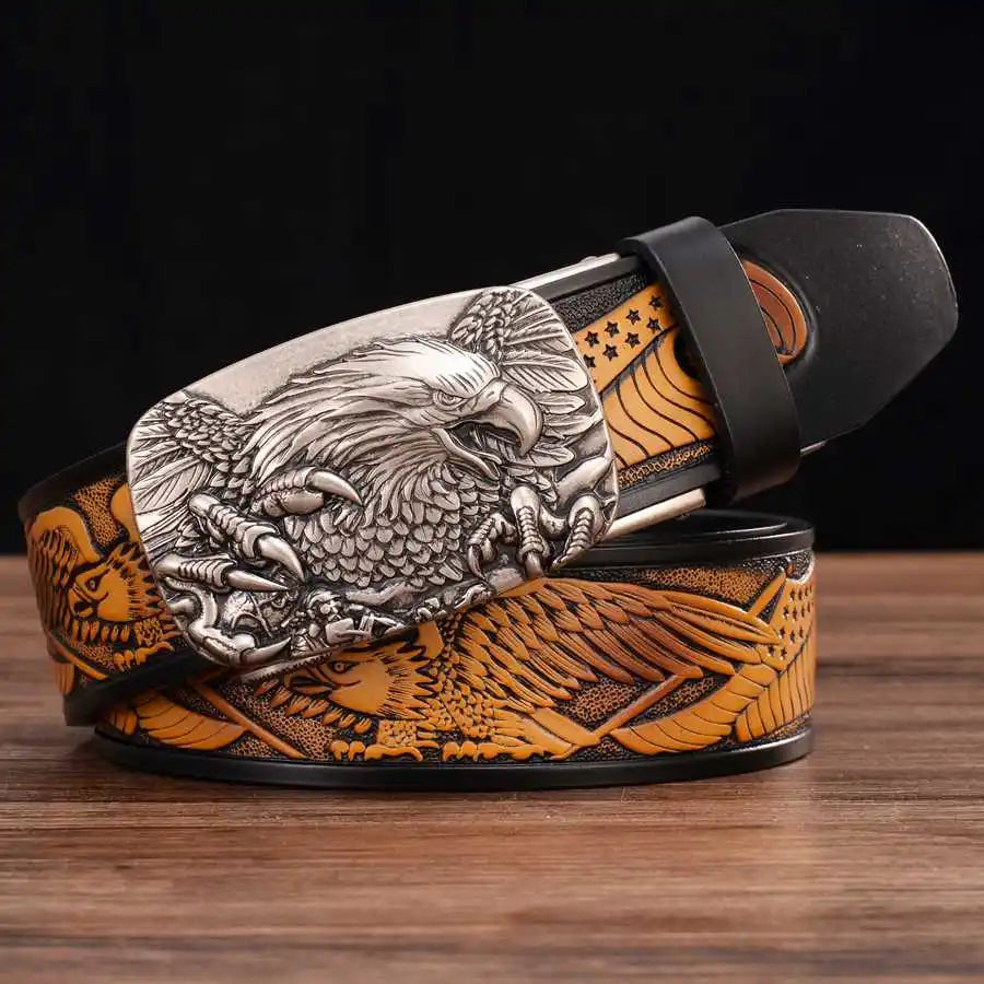 Men's Leather Belts Belts for Men Genuine Leather Ratchet Belt Automatic Buckle Wide:35mm Men Automatic Buckle Belt