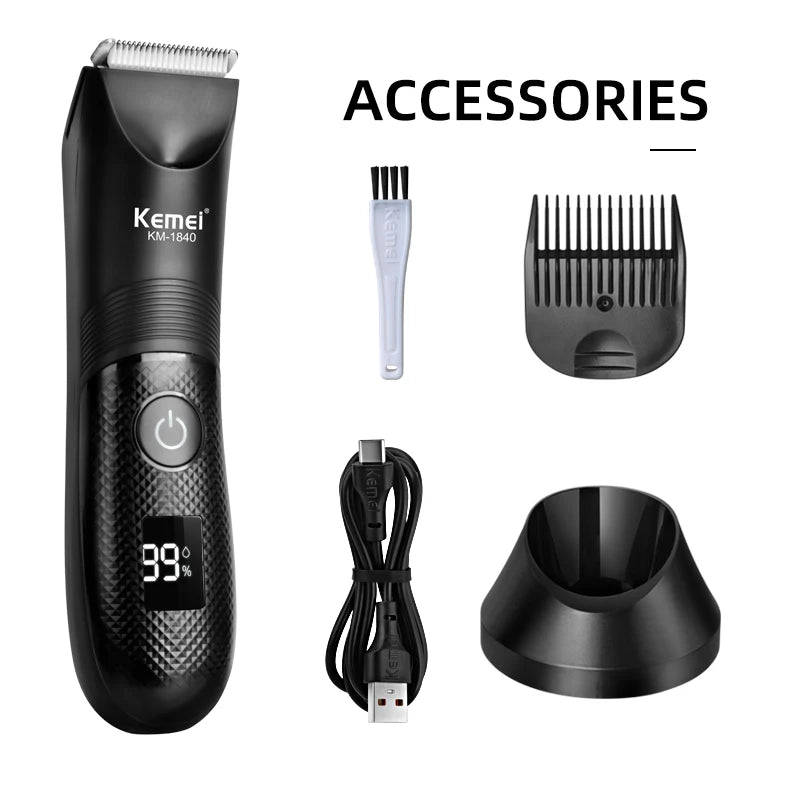 KEMEI Professional Hair Clippers for Men Waterproof Electric Hair Trimmer Set Rechargeable Barber Clippers with LCD Display