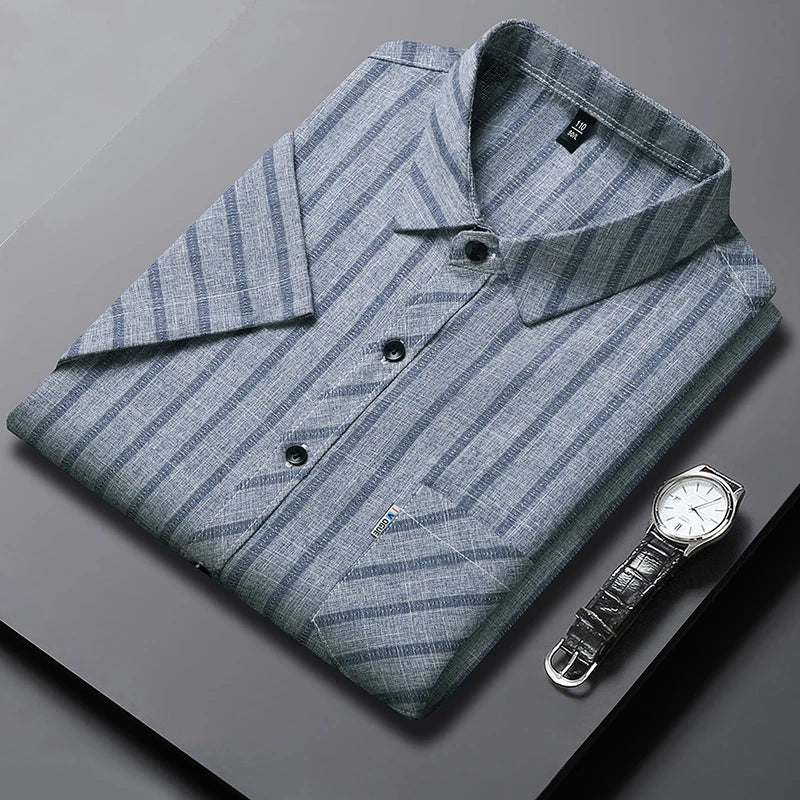 New Men's Business Casual Short Sleeved Printed Shirt with Wrinkle Resistance No Ironing Comfortable All Season Versatile Top