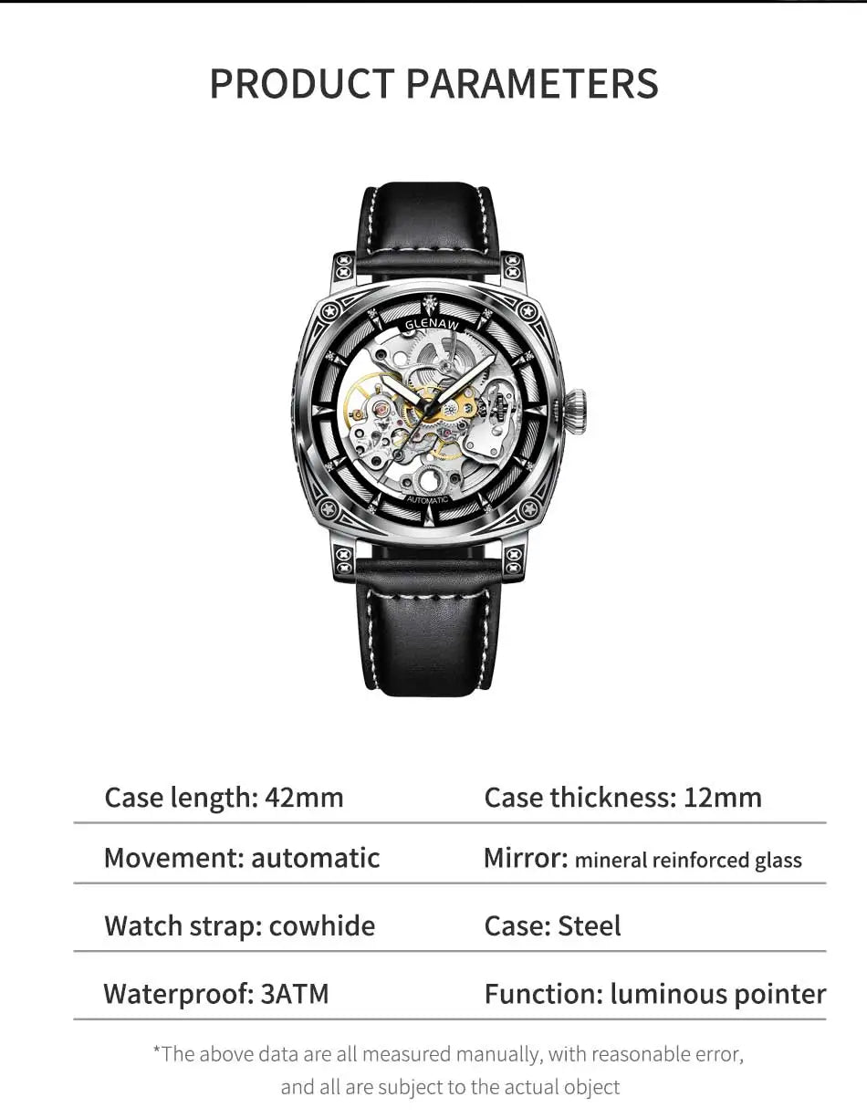 Relogios Masculino Glenaw Mens Watches Top Brand Luxury Personal Carving Watch Men's Stainless Steel Waterproof Watch Montre Hom