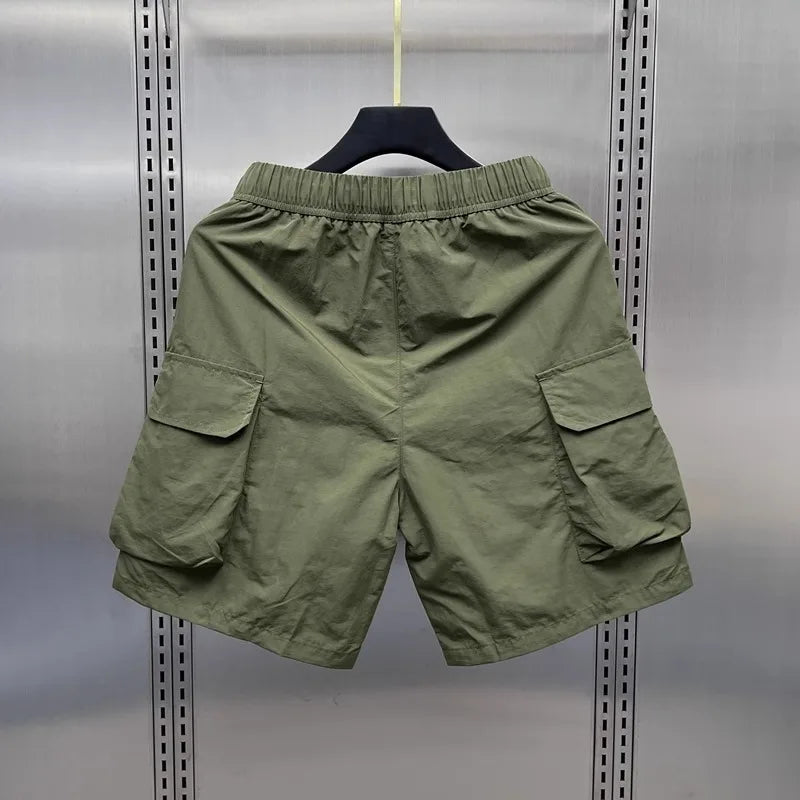 Casual Shorts Men Cargo Shorts Knee Length Pants Spliced Pockets Patchwork Loose Fit Drawstring Solid Sports Casual 2025