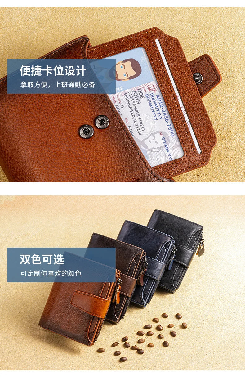 Short Genuine leather Wallet for Man Daily Real Cow Leather Purse 2025 New Boys RFID Card Holder Coin Purse