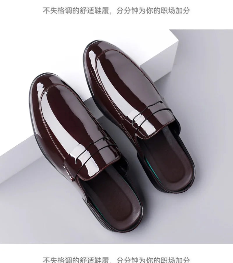 Brand Men's Shoes Luxury Leather Slippers Fashion Baotou Half Slippers for Men Business Dress Slippers Casual Loafers Man Shoes