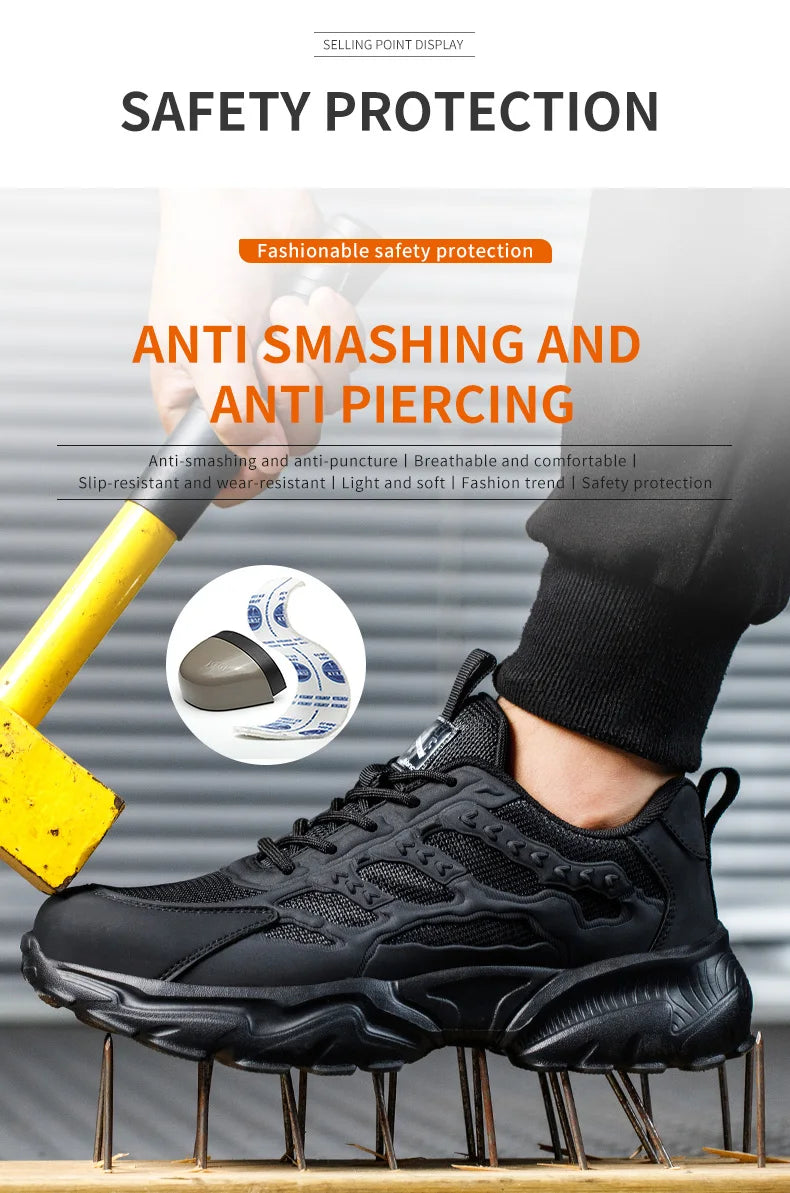 Work Safety Shoes For Men Lightweight Protective Work Sneakers Lightweight Men Shoes Breathable Shoes Anti-Puncture Work Shoe