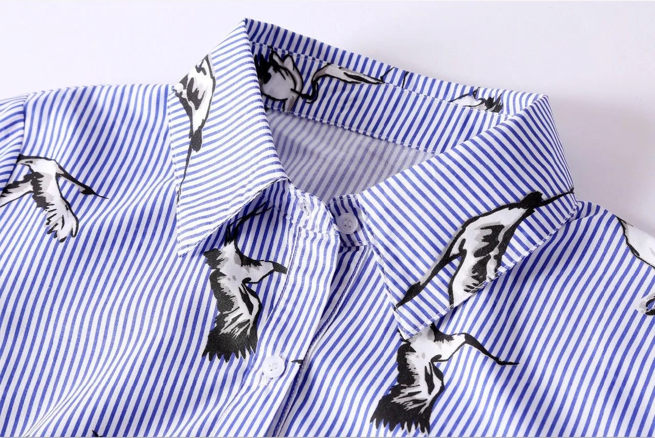 European and American women's clothing popular long-sleeved women's clothing striped shirt dress single-breasted belt