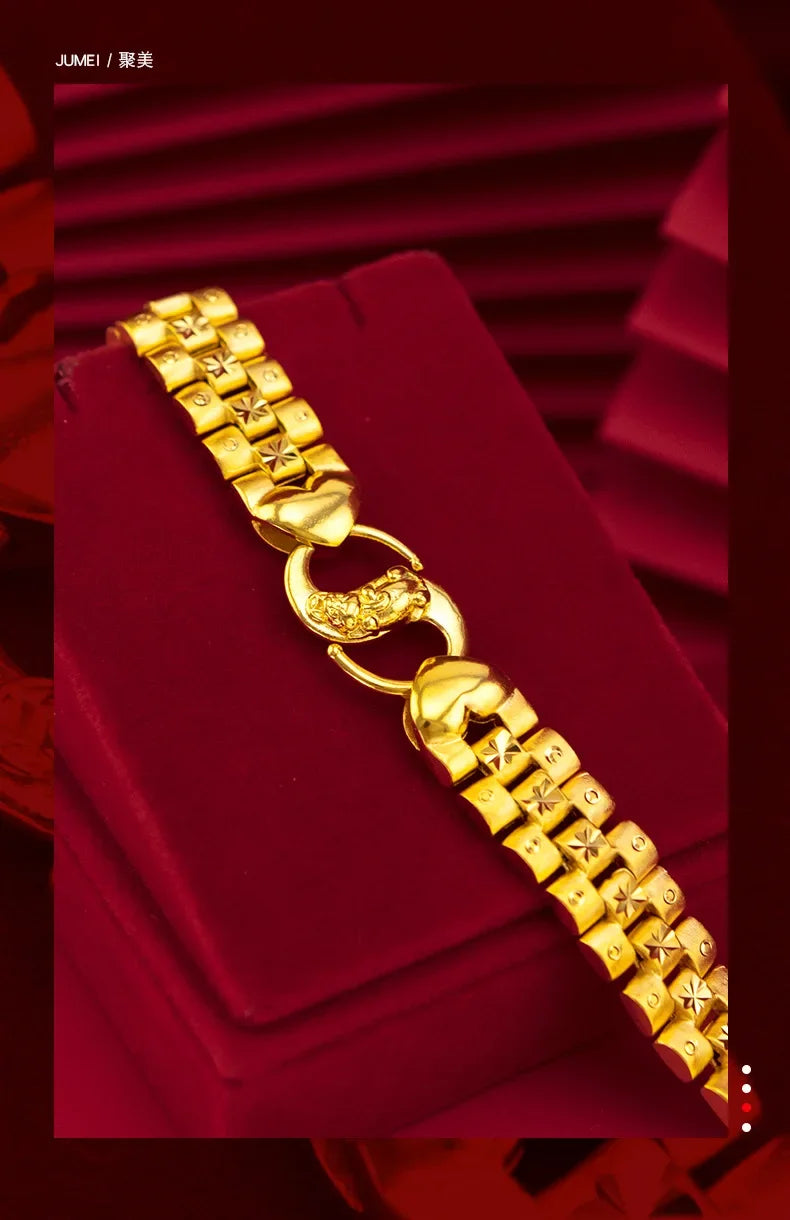 Imitation 24K Real Gold Chinese Dragon Pattern Bracelet Men's Carven Design Big Bracelet Gold Version Domineering Watch Chain