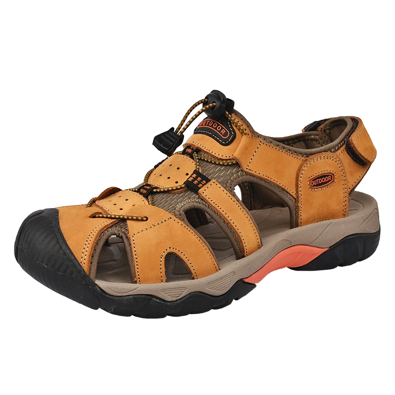 2024 Men Genuine Leather Shoes Men's Sandals Durable Handmade Stitching Close Toe Non Slip Footwear for Indoor Outdoor Beach