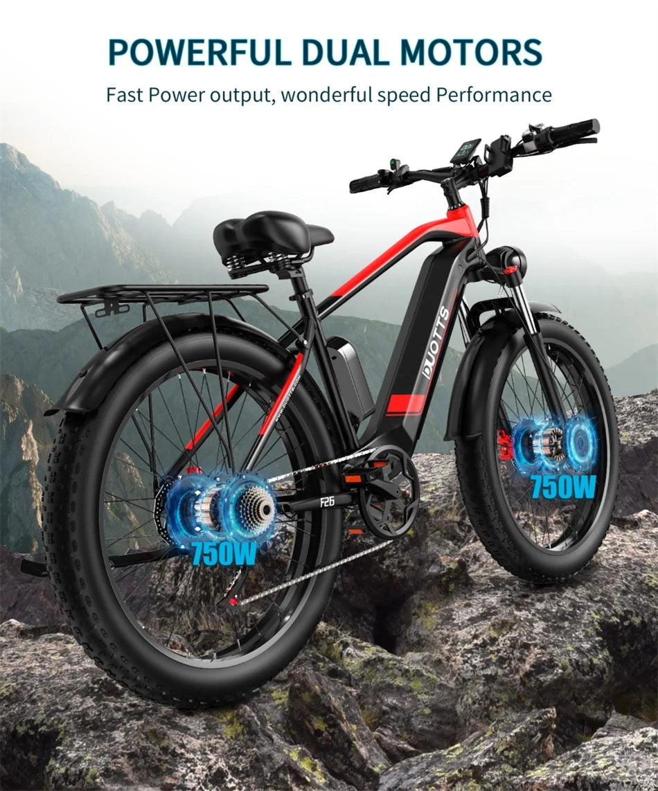 2023 Electric Bike Adult 1500W 26'' Dual Drive Mountain E Bike 48V 17.5AH Battery Removable Off Road Electric Bicycle
