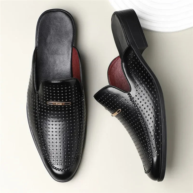 Men's Yellow White Black Half Slippers Driving Shoes 2025 New Casual Patent Leather Mules Loafers Zapatos Hombre
