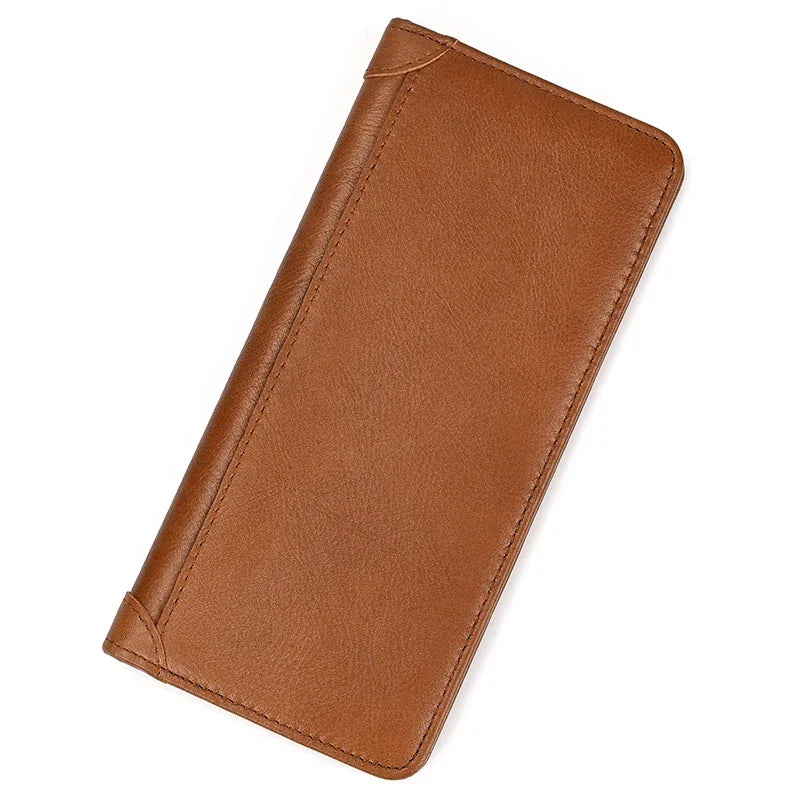 Casual Long Wallet Men Mobile Phone Male Long Purse Bifold Card Wallet Natural Cow Skin Leather Purse Men Business  Card Holder
