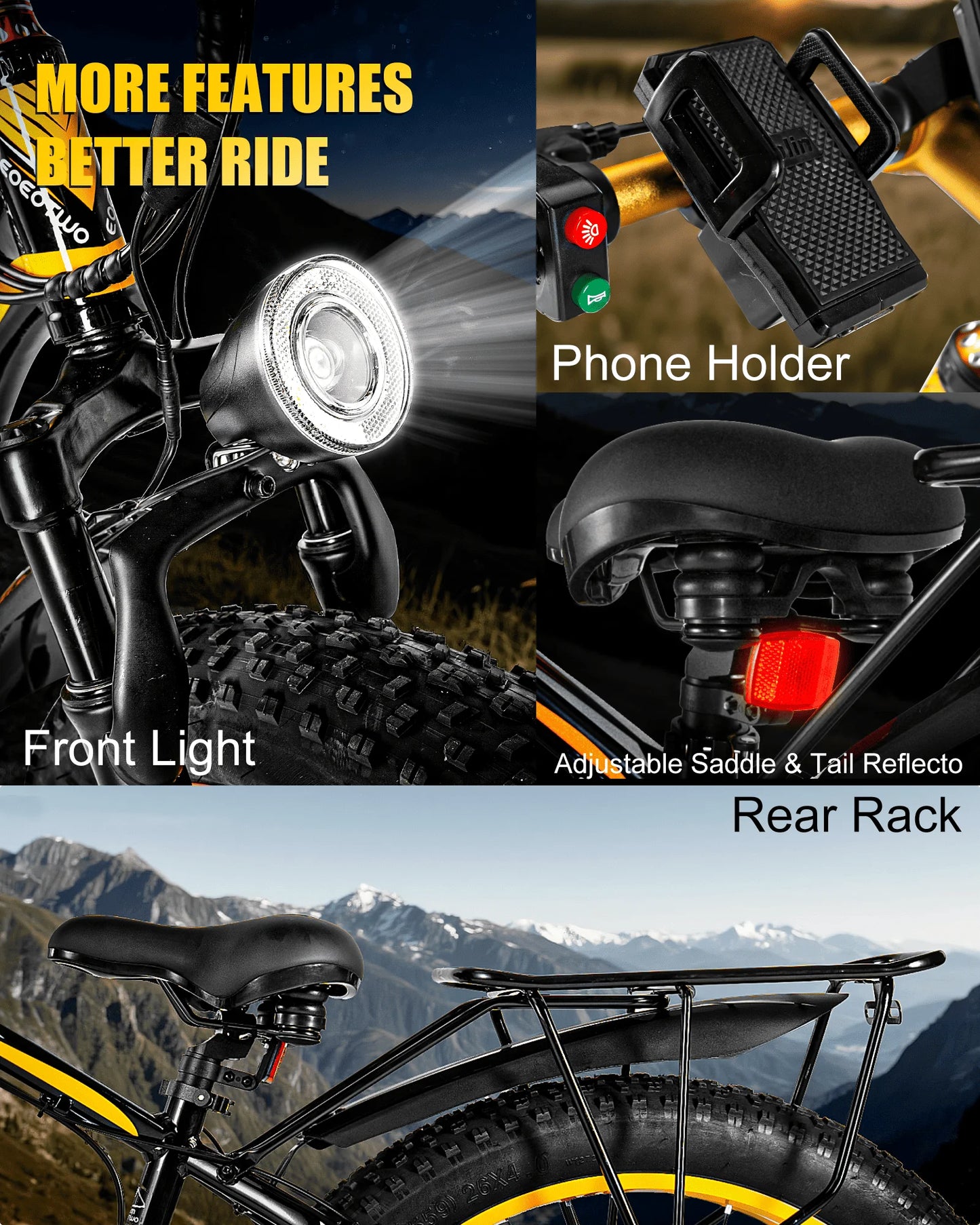Electric Bikes 34mph 1500W Peak Motor 48V15AH Battery Mountain E Bike Adults 26*4.0 Fat Tire Electric Dirt Bike Electric Bicycle