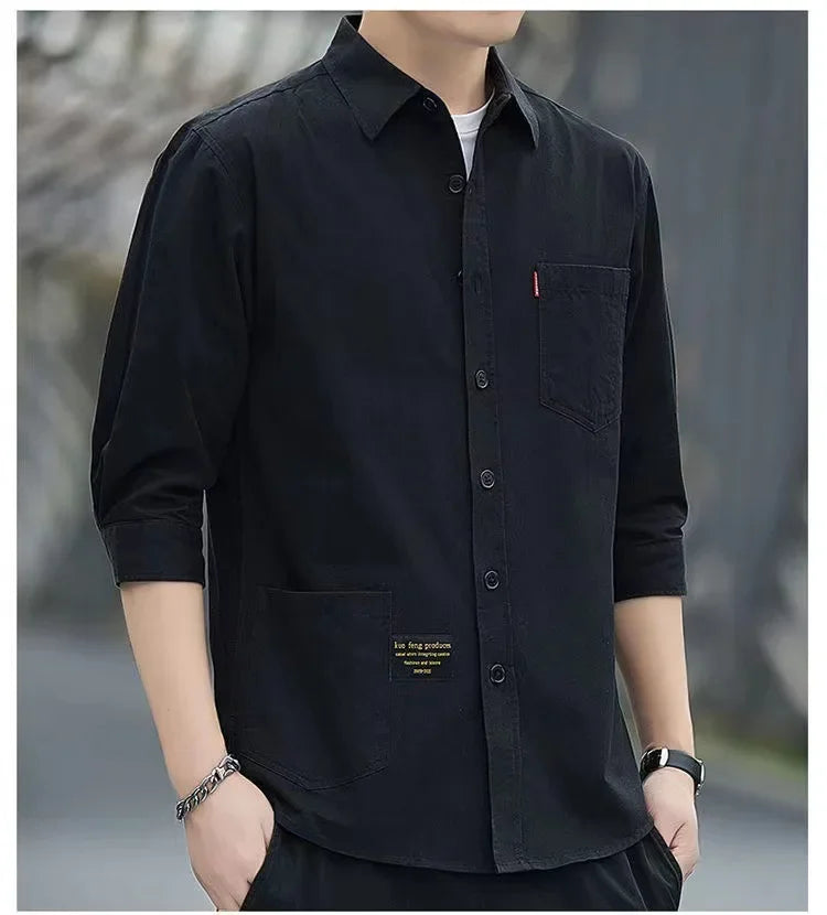 Men shirts Summer Men's clothing Short-Sleeved shirts & blouses Daily Solid Color Stand-Up Collar Casual Beach Style Male Shirt