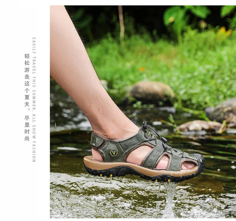 Summer Men Sandals Genuine Leather Mens Casual Shoes Outdoor Men Leather Sandals for Men Beach Shoes Roman Shoes Plus Size 38-48