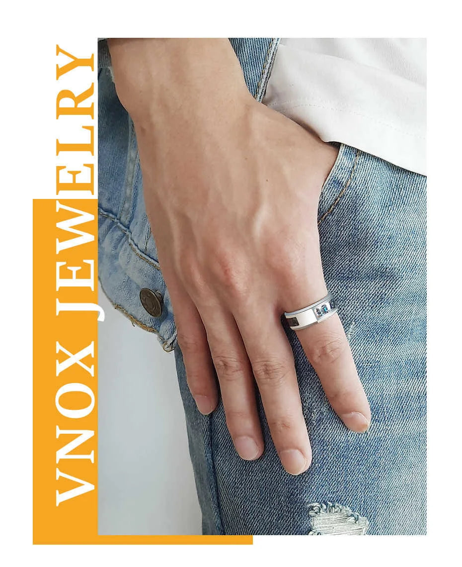 Vnox Customize Logo 8mm Men's Ring Carbon Fiber Wedding Band Personalized Simple Icon Image Meaningful Gift to Husband Dad
