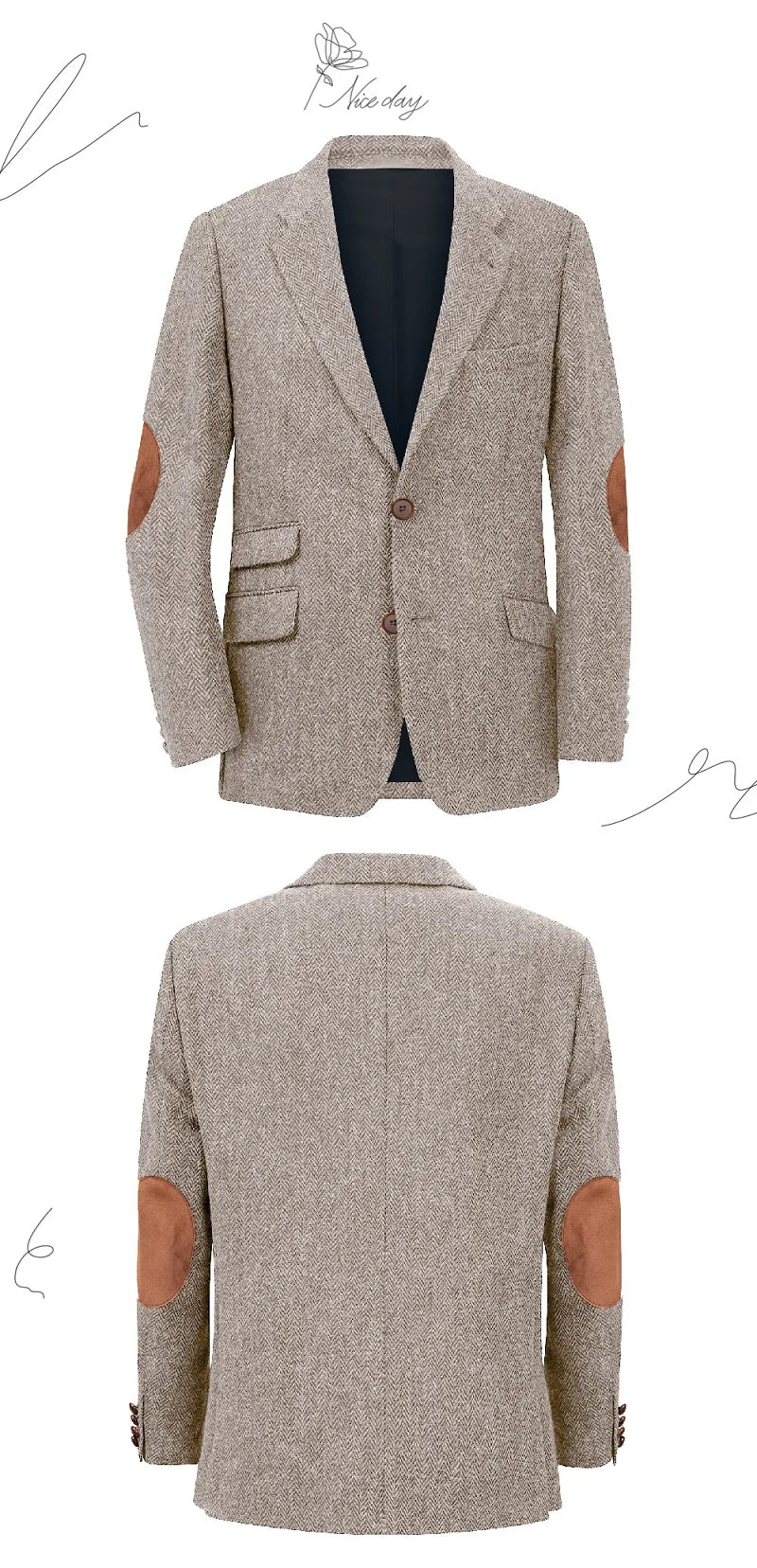 Men's Blazer Herringbone Single Breasted Casual Elegant Man Suit Jackets Coat Men's Stage Clothing Clothing-for-men Male Clothes