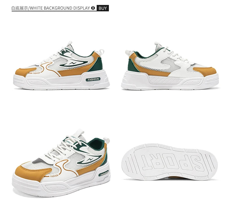 Men's Sneakers for Spring and Summer Are Breathable Fashionable Low-top Round-toe Lace-up and Color-blocked Sports Shoes