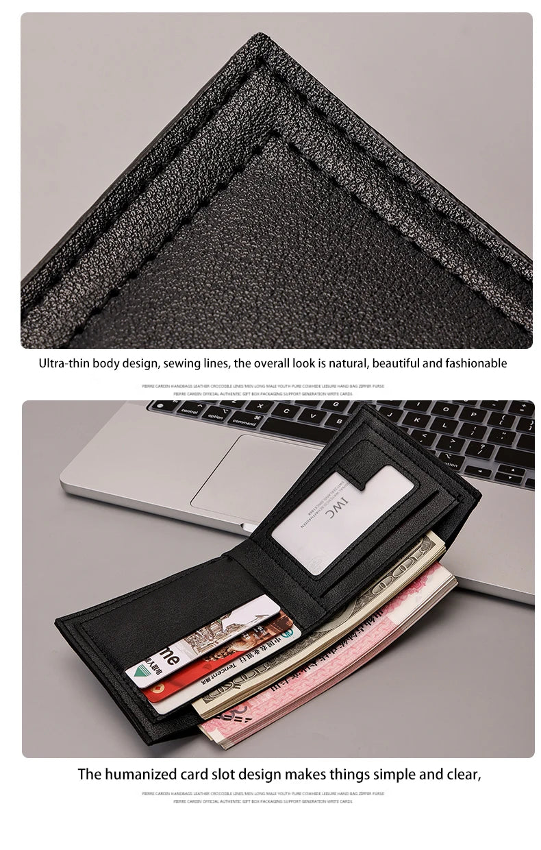 Men's Checkered PU Leather Wallet - Multi Card Slot, Business Style, Solid Color, Ideal Gift for Men