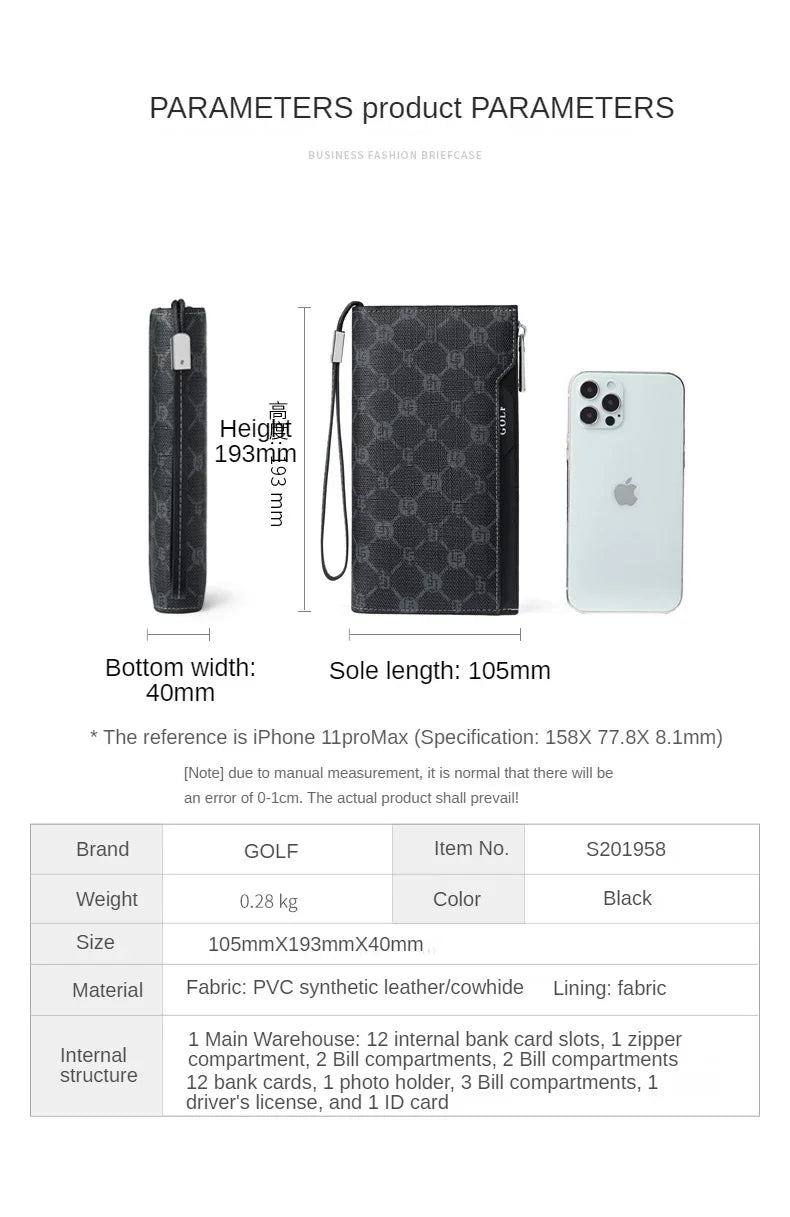 GOLF Long Wallet for Men Leather Male Clutch Bag Purse Wallet Wrist Bag Credit Card Organizer Hand Bags Money Clip Minimalist