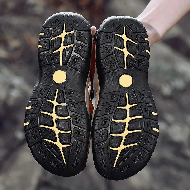Big Size Men's Sandals Summer Anti-collision Outdoor Walking Treking Casual Shoes Leather Hiking Men Slippers Beach Wading Shoes