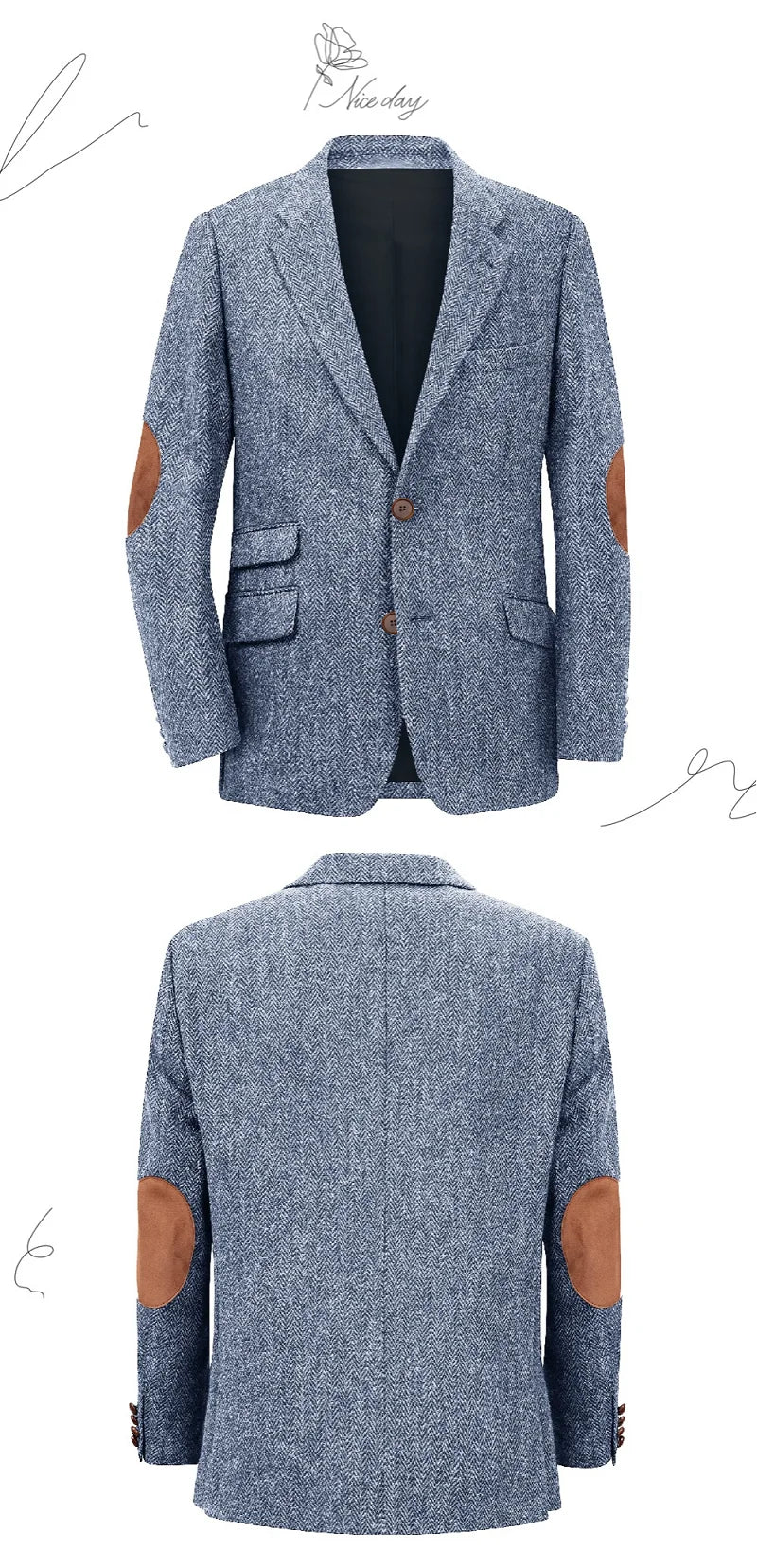 Men's Blazer Herringbone Single Breasted Casual Elegant Man Suit Jackets Coat Men's Stage Clothing Clothing-for-men Male Clothes
