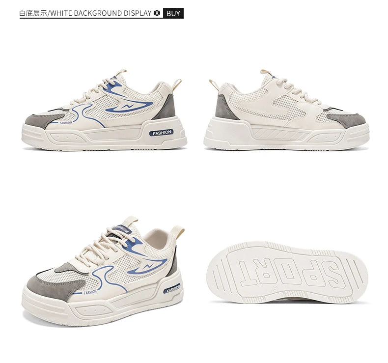 Men's Sneakers for Spring and Summer Are Breathable Fashionable Low-top Round-toe Lace-up and Color-blocked Sports Shoes