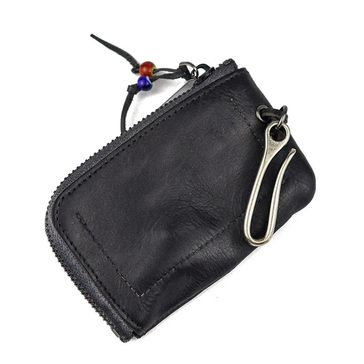 Natural Leather Key Wallet for Men Short Zipper Car Key Holder Real Leather Coin Purse Card Case Bag Keys Organizer Housekeeper
