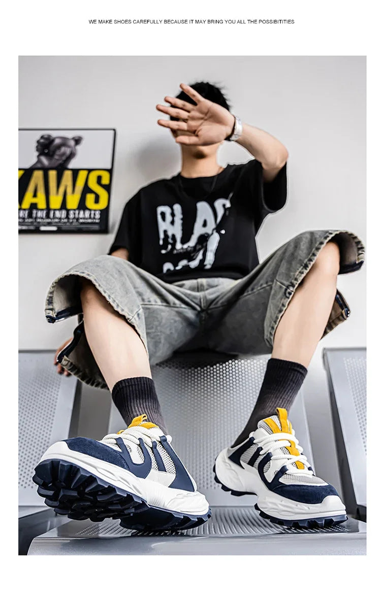 Sneakers for Men Fashion Green Half Breathable Summer Chunky Shoes Men Streetwear Platform Sneakers Man Sports Casual Shoes 2025