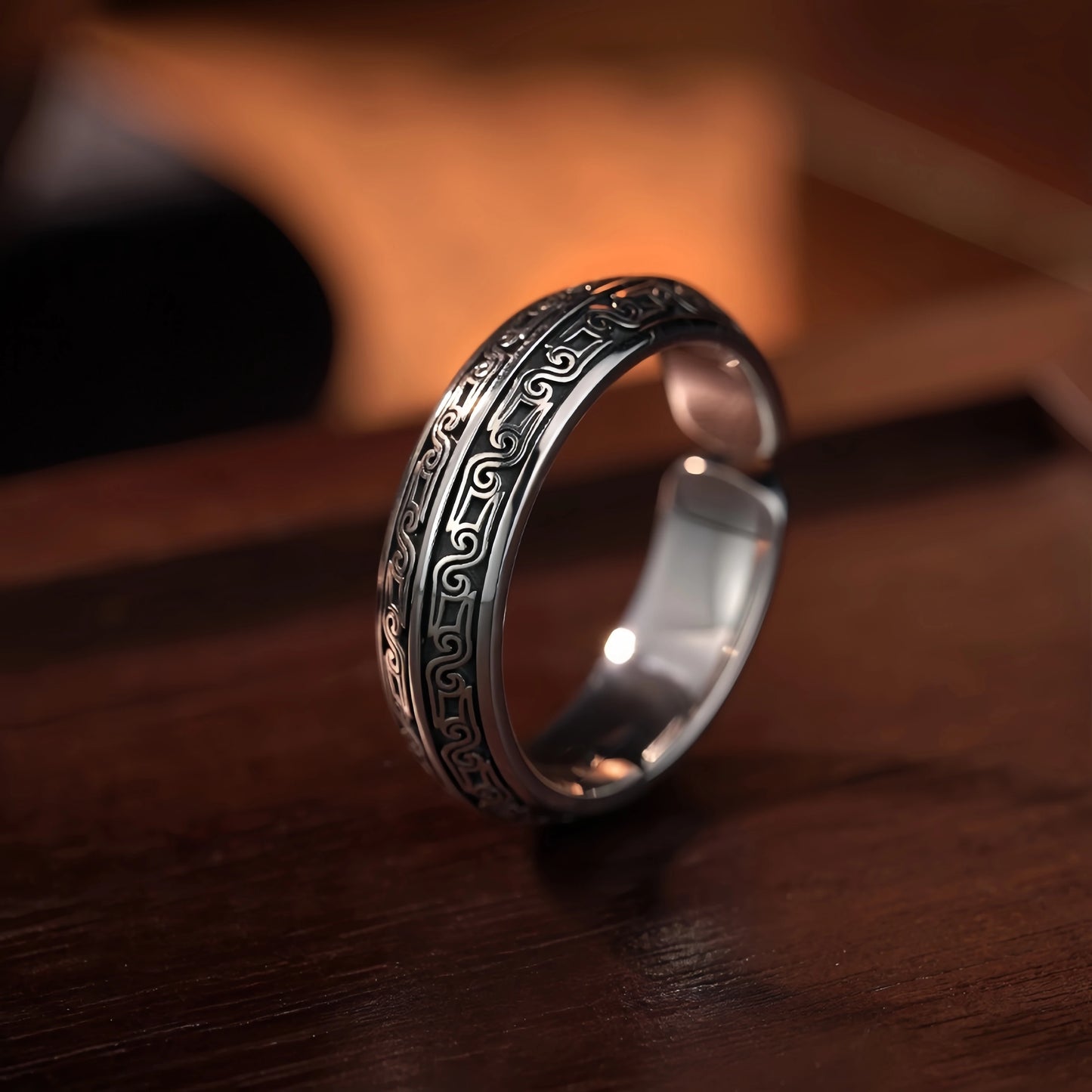 Retro Zoomorphic Spiral Motif Adjustable Open Ring For Men Silver-plated Copper Gothic Edgy Jewelry Historic Accessories Gift