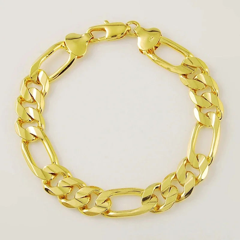 Goldpure Luxury 24K 9999 Pure Gold real gold 6MM 8MM 10MM side three to one fashion domineering men's gold bracelet