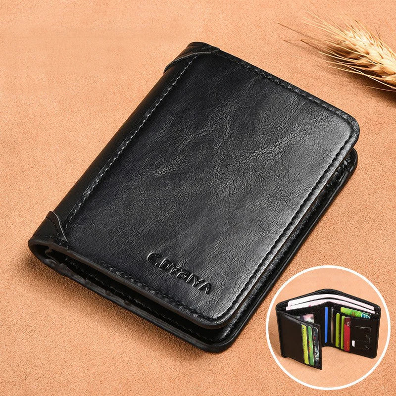 Men's wallet, wallet, integrated card bag, multifunctional vertical three fold leather wallet