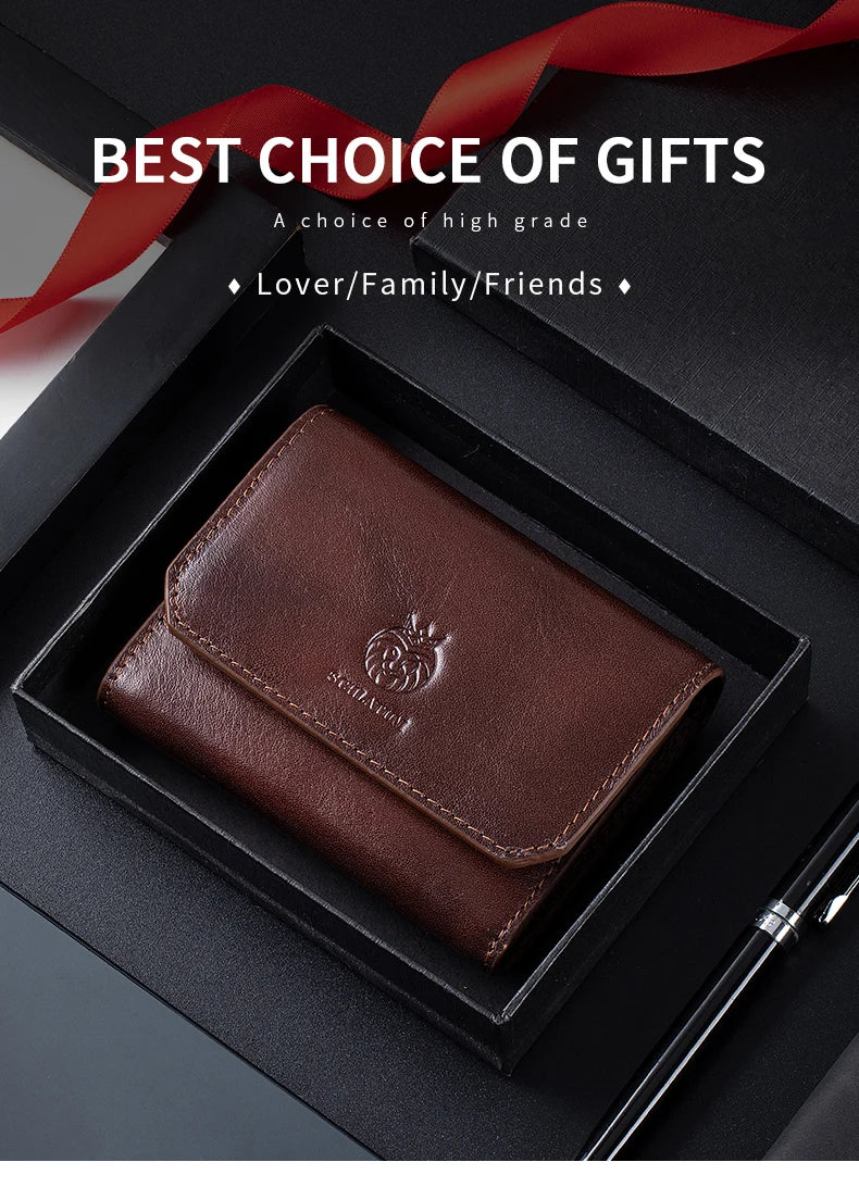 Genuine Leather Wallet for Men Minimalist Tri-Fold Purse with RFID Protection  Zipper Coin Pocket  Credit Card Slots