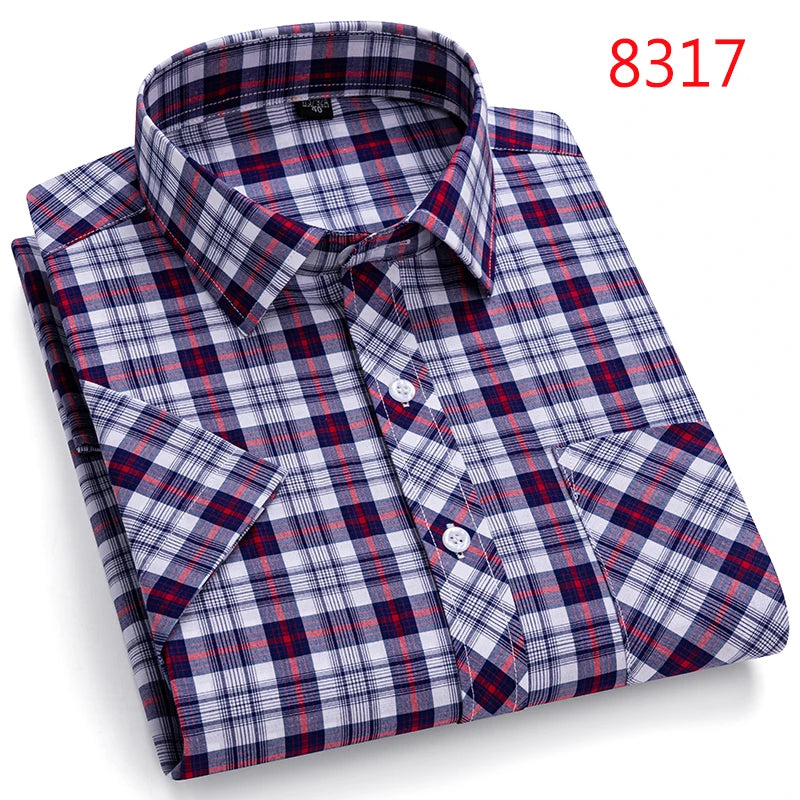 New Casual Shirts For Men Cotton Plaid Short Sleeve Elegant Business Dress Smart Summer Men Clothes England Fashion Top Shirts