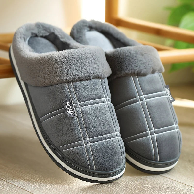 House slippers for men Plaid Warm Soft Comfortable Non Slip Living room Shoes Sturdy Sole Big Size 40-50 Home slippers