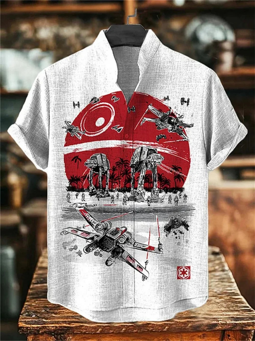 Men's Summer Linen Shirt Short Sleeve Stand up Collar Printed Street Casual Outdoor Vacation Fashionable Clothing
