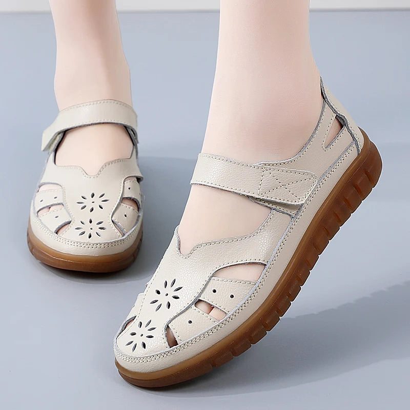 Sandals Summer Breathable Leather Slippers Women Fashion Non-Slip Casual Roman Shoes Ladies Sandals on Sale Off White Shose