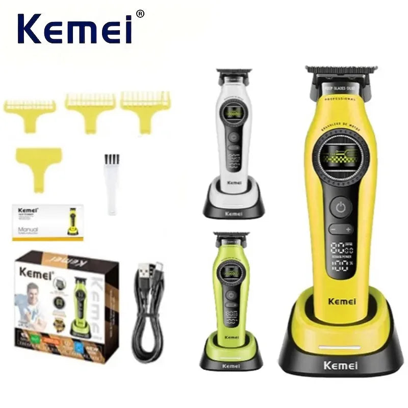 Kemei 1595 Barber Cordless Hair Trimmer Professional Men Hair Clipper External Rotor Brushless Motor Finish Hair Cutting Machine