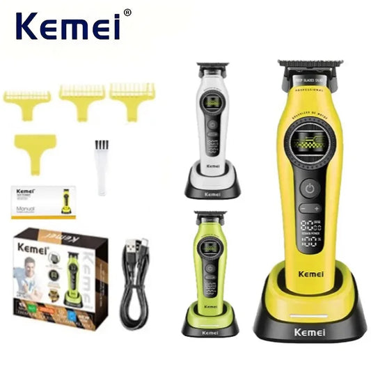 Kemei 1595 Barber Cordless Hair Trimmer Professional Men Hair Clipper External Rotor Brushless Motor Finish Hair Cutting Machine