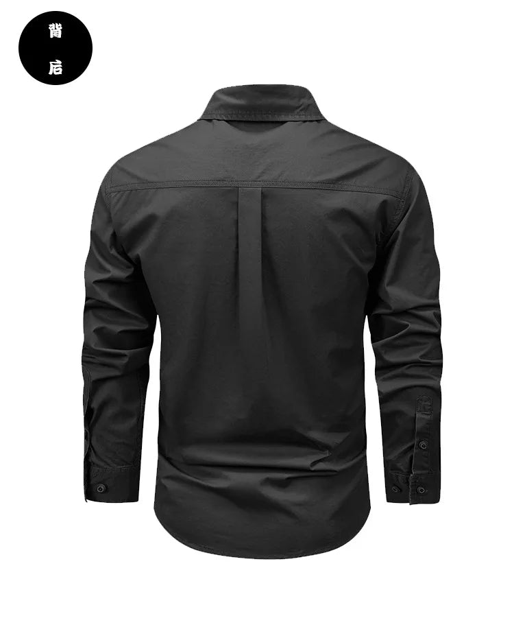 2025 new new men's long-sleeved shirt autumn and winter youth casual overalls fashion trend solid color shirt top