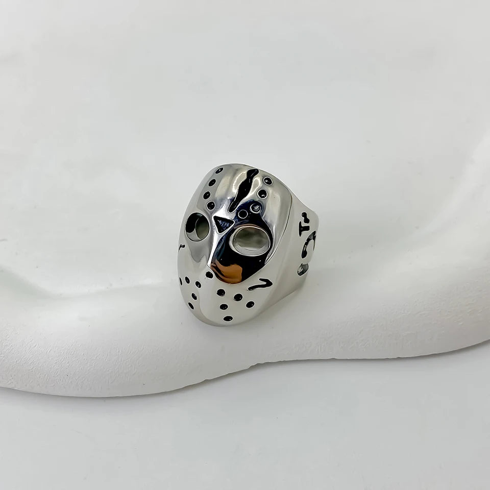 eManco Stainless Steel Mask Shape Prom Men's Titanium Ring 2025 New Pre-Owned Punk Vintage Metal Accessories Wholesale